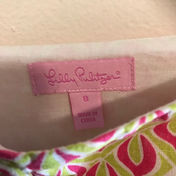 Lily Pulitzer Sz 8 Pink Green Geometric Sundress Button Pockets Zip Linen blend - Picture 2 of 10